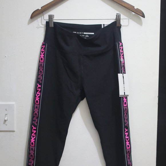 NWT DKNY High-Waist Logo Striped Leggings. - Picture 2 of 10